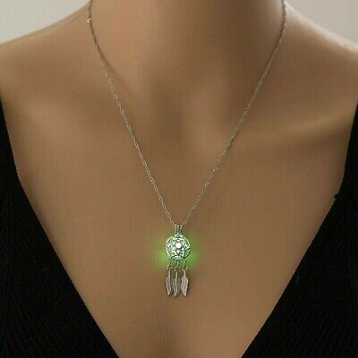 Glow in the Dark 1/2" DREAM CATCHER Pendant with Dangle Feathers 17" Necklace
