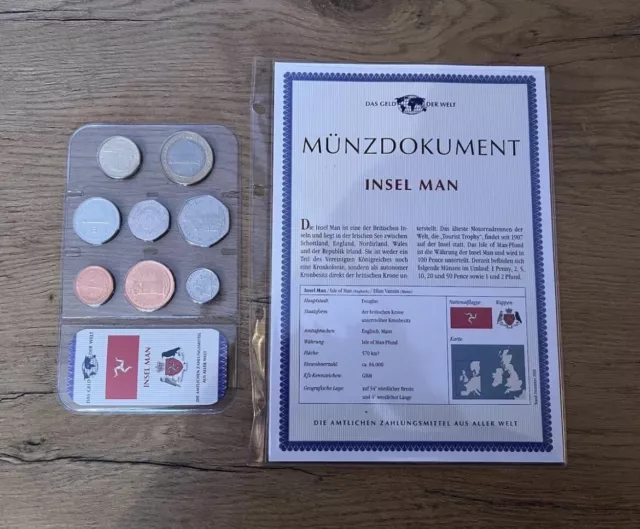 Kursmünzensatz Insel Man * Münzsatz + Dokument * Das Geld der Welt * Top!