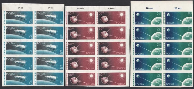 Polen - Poland 1959 Mi. 1127-1129 B Satelliten im 10er Block postfrisch ** MNH