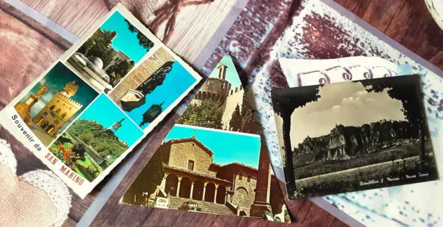 Cartoline vintage Repubblica di San Marino con francobolli