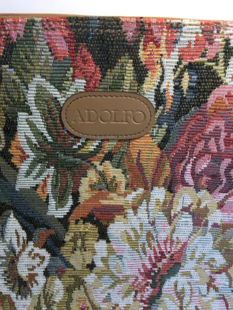 Vintage Adolfo  Woven Floral Tapestry Wristlet Purse Bag 15” x 11” 3