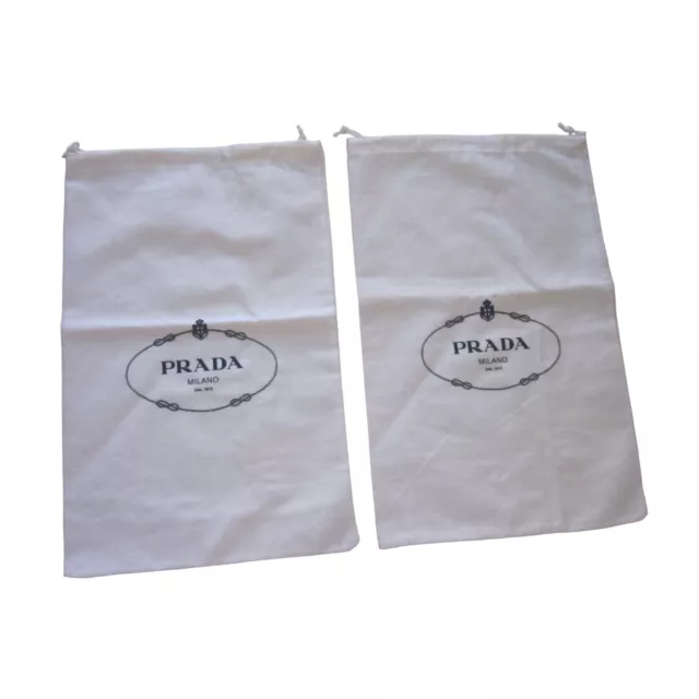 NEW PRADA Set of 2 White w/ Logo Drawstring Shoe Dust Bags