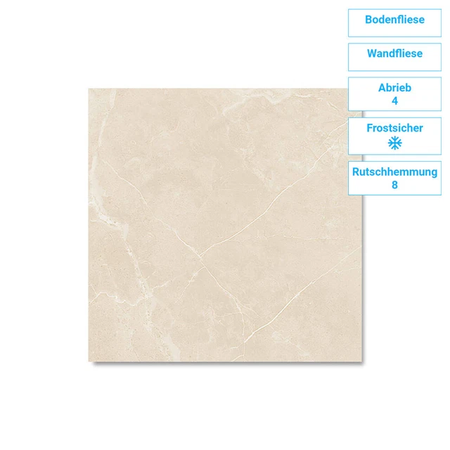 Musterfliese Beispielfliese Fliese Ferrara Beige Glanz Marmoroptik 30x60 cm