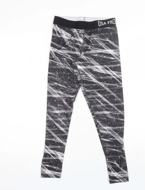 USA Pro Girls Black Geometric Polyester Jogger Trousers Size 13 Years  Regular