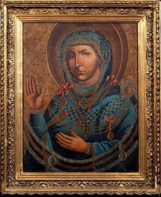 Large 17th 18th Century Eastern European Consecrated Madonna Icon Portrait