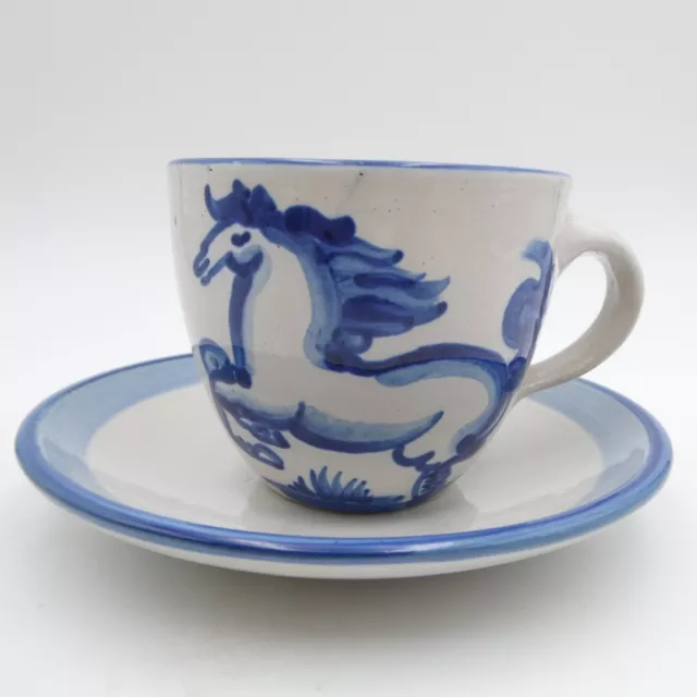 MA Hadley Stoneware Horse Pony Teacup & Saucer Low Tide Hand Painted VTG