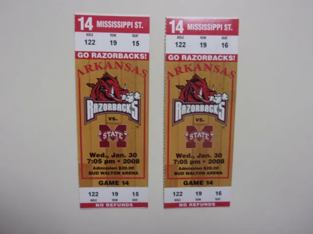 2008 Arkansas Razorbacks Vs Mississippi State Bulldogs Football Ticket Stubs