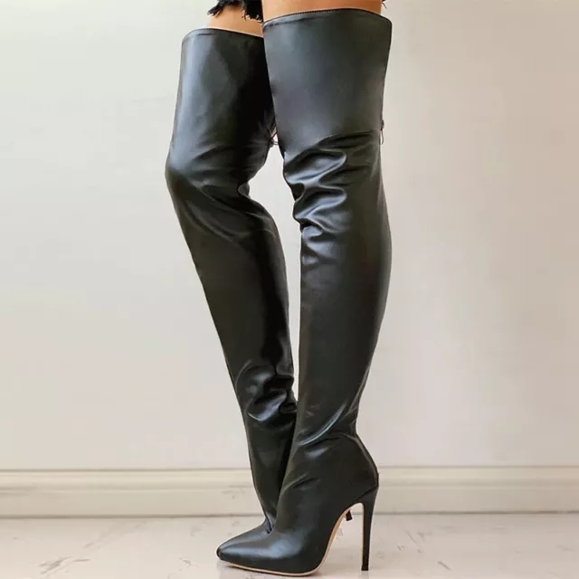 Women's Sexy Pointy Toe High Heel Over The Knee Thigh High Boots Zip Party Shoes