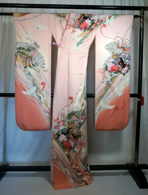 Japanese kimono SILK"FURISODE" long sleeves, Heian PRINCES, Pink, L5'5"..3328