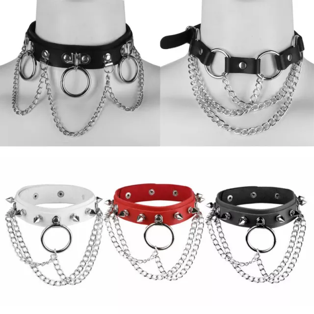 PU Leather Metal Choker Collar Spike Stud O Ring Neck Pendant Buckle Strap Punk