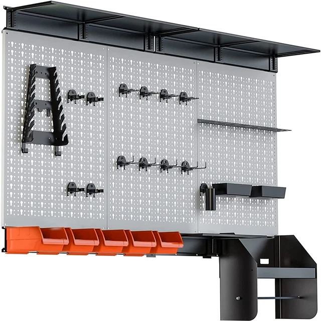 Pegboard Wall Organizer 4 Ft. Garage Metal Pegboard Organizer Utility Tool Stora