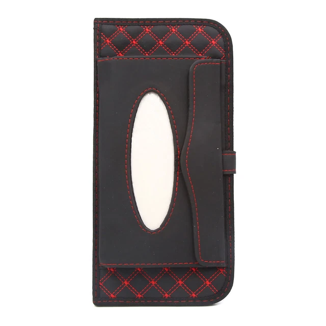 Caja de Servilletas Tejido Negro Rojo Almacenaje de CD Parasol de Coche Mutifunt