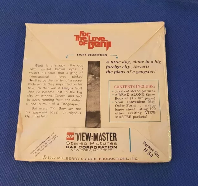 Sealed gaf H54 For the Love of Benji Dog Film Movie view-master Reels Packet Set 2