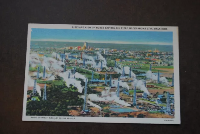 Oklahoma City OK-Oklahoma Airplane View North Capitol Oil Field Vintage Postcard