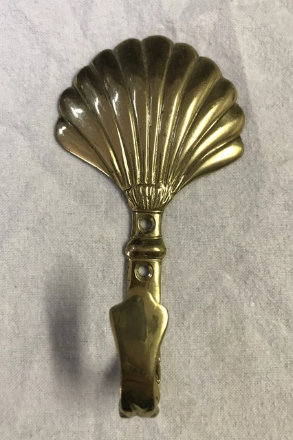 Antique Vintage Solid Brass Clam Shell Wall Coat Hook 5” Tall Hanger