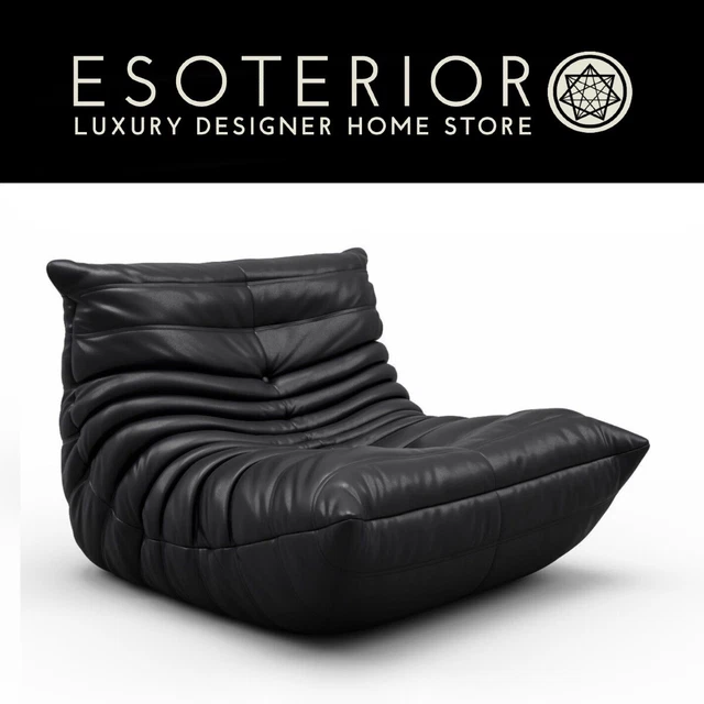 French Style Mid-Century Modern Vegan Leather Lounge Chair, Black