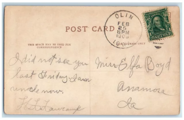 1908 The Old Village Blacksmith Olin Iowa IA Posted Antique Postcard 2