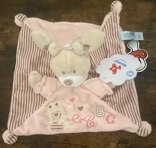 Nicotoy Simba Toys Kiabi doudou plat lapin rose et rayé ABC attache tétine Neuf