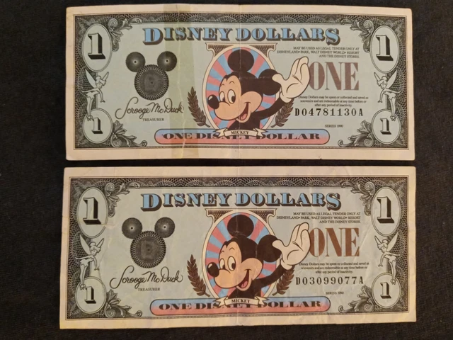 2 DISNEY Dollars 1990 D Mickey Mouse