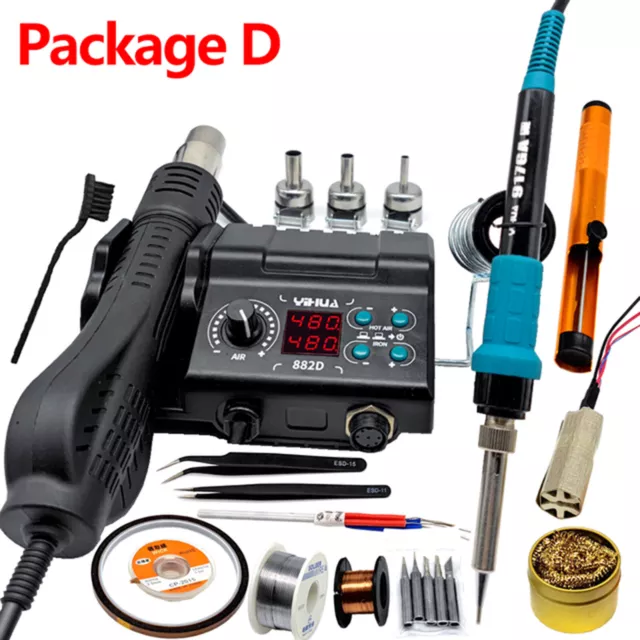 750W Soldering Station Hot Air Gun 882D 2 in 1 Digital Rework Desoldering Iron