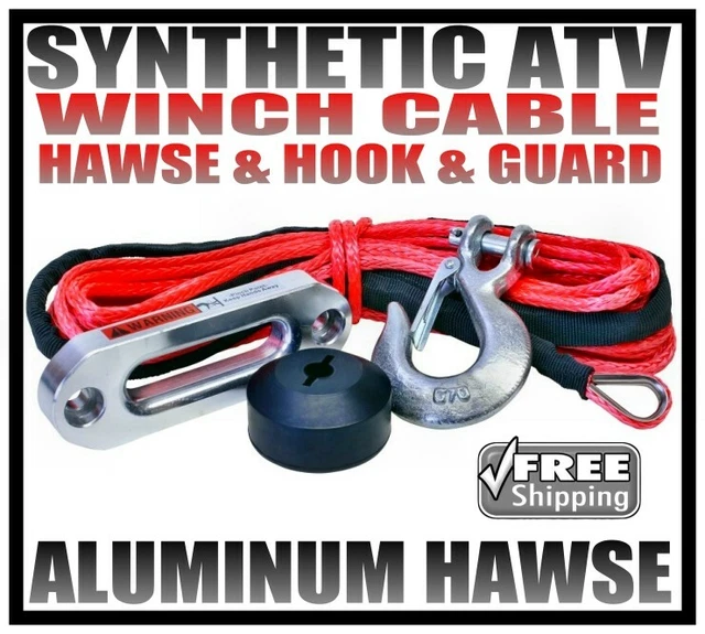 Synthetic Atv Utv Winch Cable, Hook, Guard And Hawse Package 50' Dyneema Sk75