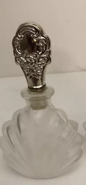 Vintage Art Deco Glass Perfume Bottle Silver plated Spoon Handle Cap