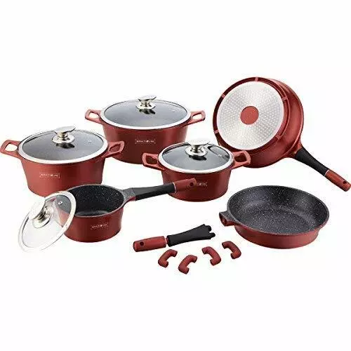 Batteria di pentole Set Pentole 14 pezzi Pietra Lavica Royalty line Colore bordò