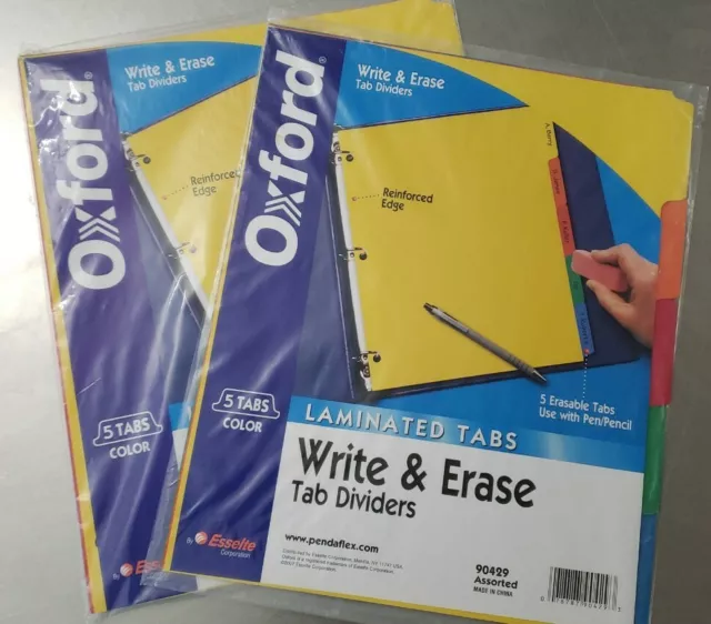 2 Oxford Assorted Tabs Write & Erase Tab Dividers, 5 Tabs x 2 sets