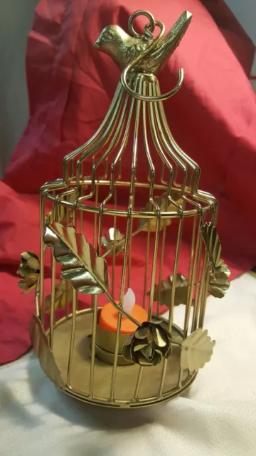 Hanging Metal Brass looking  Decorative Bird Cage Tea Light Candle Holder