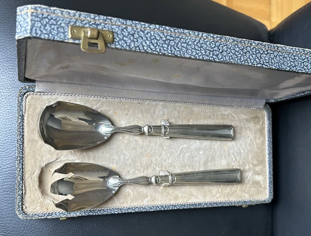Ancien Couvert à Salade Manche Argent Fourré – Ensemble De Table Vintage
