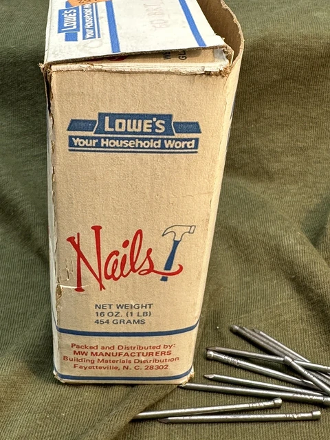 Vintage box of nails - Lowe's Your Household Word.  Open box.  6D Finishing 2in. 6