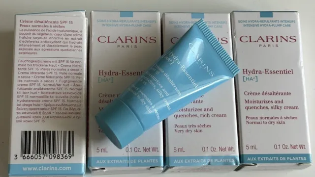 Clarins Hydra Essential Moisturiser SPF 15 Normal To Dry 5 ml Sample X 4