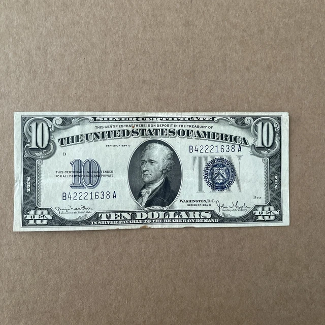 1934 ($10) Ten Dollar Blue Seal Silver Certificate