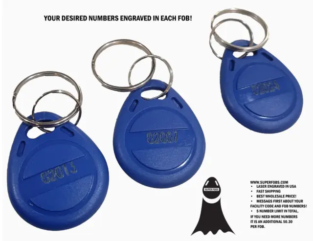 Customizable 125kHz Key fobs Proximity Fobs 26-Bit Weigand Super Fobs 50-Pack