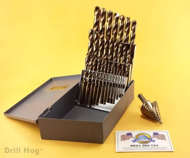 29 Pc Cobalt M42 Drill Bit Set 29 Pc Step Bit Drill Hog USA Lifetime Warranty