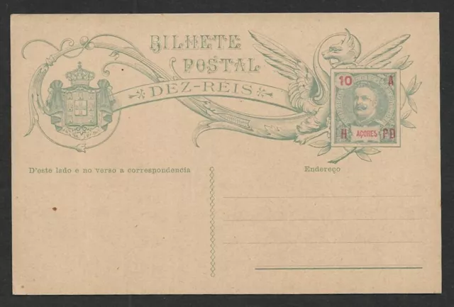 Azores 10r green King Carlos postal card unused