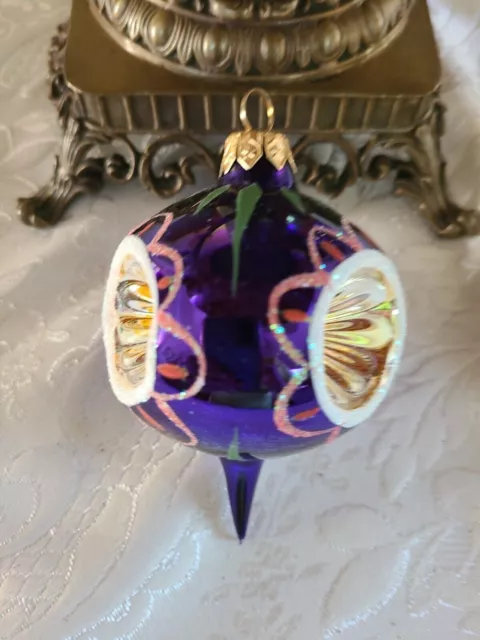 Blown Glass Ornament triple indent tear drop Poland Christmas