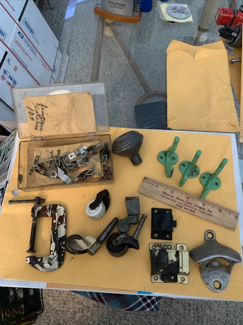 Vintage Lot Of Casters- Hooks- Opener- Cupboard Door Clips- Ect..