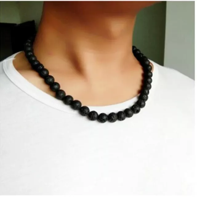 Collier de perles pierre de Lave en pierre Naturelle pour Homme