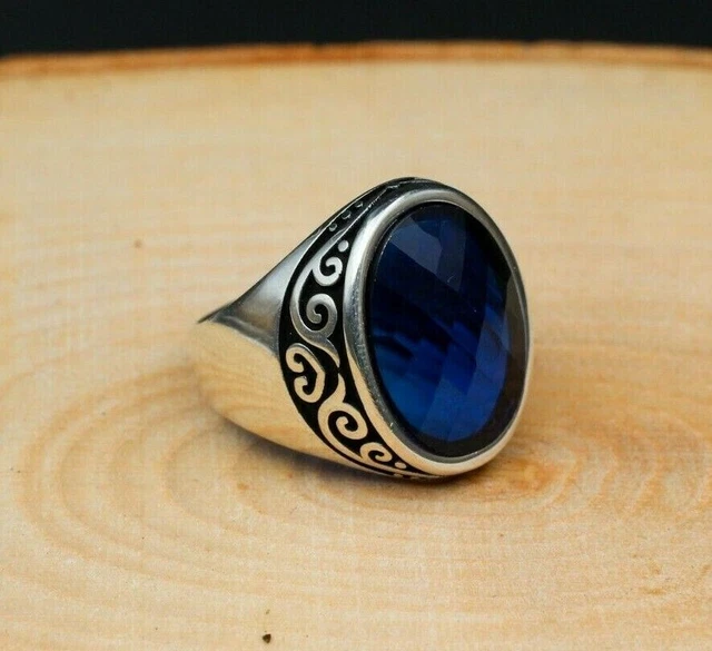 Bague saphir pour homme Bague pour homme faite à la main Bague en argent...