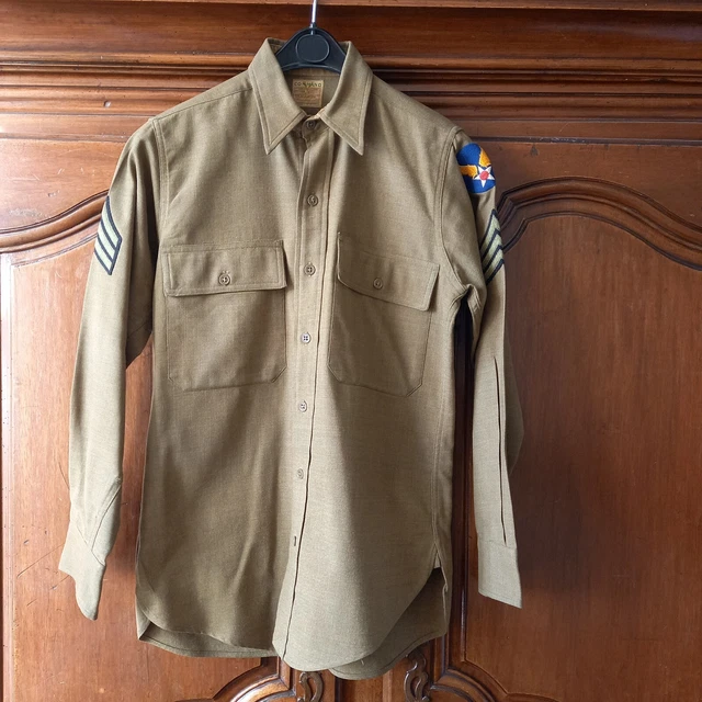 US WW2- CHEMISE MOUTARDE Tailleur V  SERGEANT Air Force  matriculée authentique