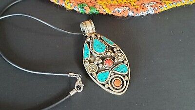Old Tibetan Pendant Necklace with local silver and stones …beautiful collection 3