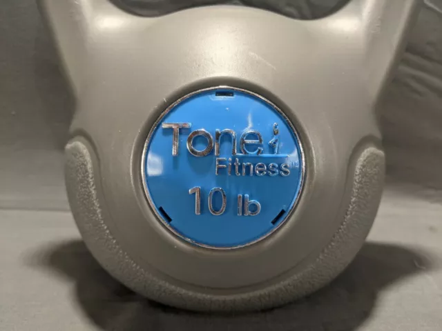 Tone Fitness Cement Filled 10lbs Kettlebell Blue Gray Excellent Used Condition 3