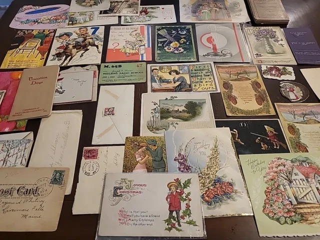 HUGE Lot Of 41 Antique Early 1900s Stamped Postcards Birthday Cards Christmas