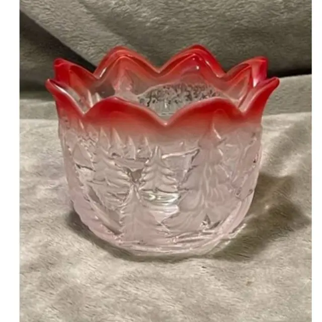 Mikasa Frosted Crystal Holiday Candle Holder w/Red Accented Pointed Rim- NWOT