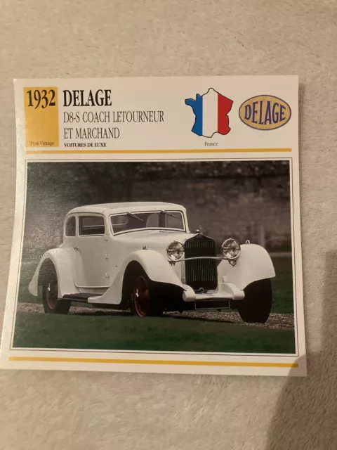 Carte Fiche Auto Delage D8-S Coach Letourneur Et Marchand