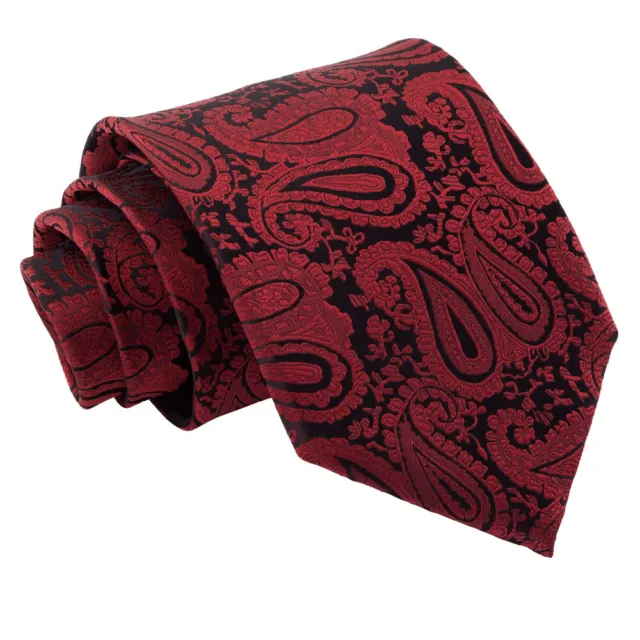 Cravatta borgogna tessuto floreale paisley da uomo classica cravatta da matrimonio di DQT