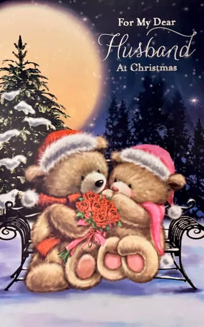 Romantic CHRISTMAS Card FOR HUSBAND, Cute Teddy Bear Date ➖ Gallant Greetings +✉