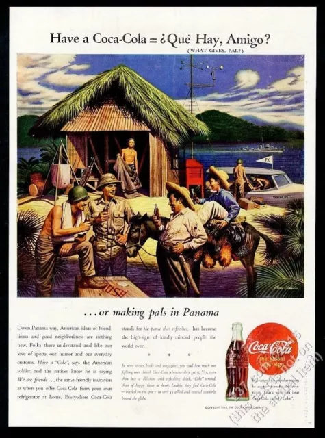 1944 Coke Coca-Cola US Army soldiers in Panama vintage print ad
