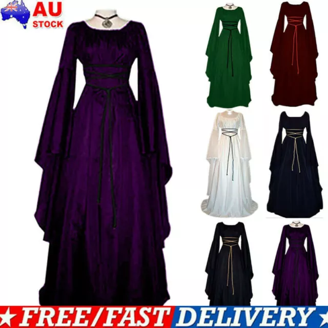 Women Cosplay Witch Gothic Long Dress Renaissance Medieval Party Dress Halloween